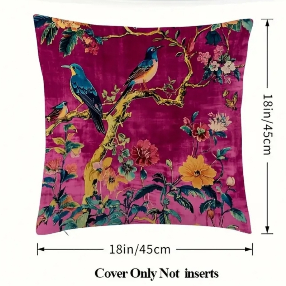 🐎NEW! Vibrant Bird & Floral Chinoiserie Throw Pillow Covers 18x18 - Picture 4 of 5